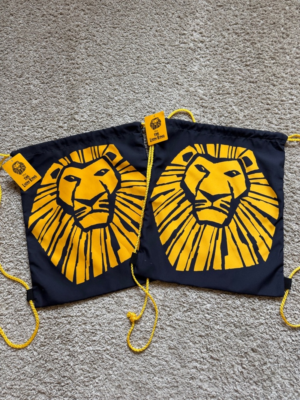 Two Disney The Lion King Broadway Musical VIP Drawstring Cinch Bag Tote Backpack
